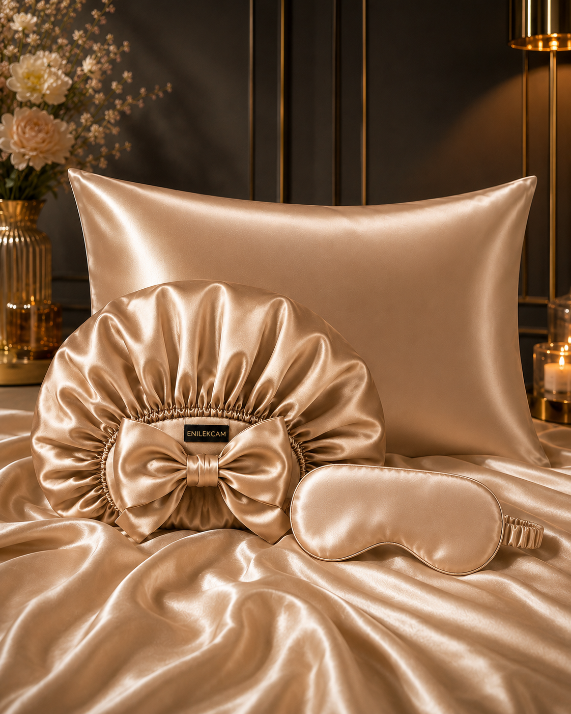 Silk Pillowcases, Bonnet & Eye Masks Set