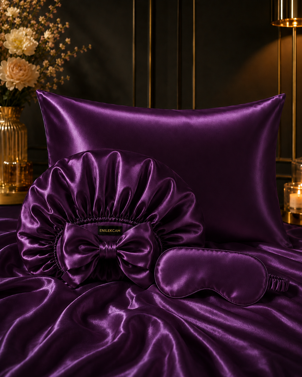 Silk Pillowcases, Bonnet & Eye Masks Set