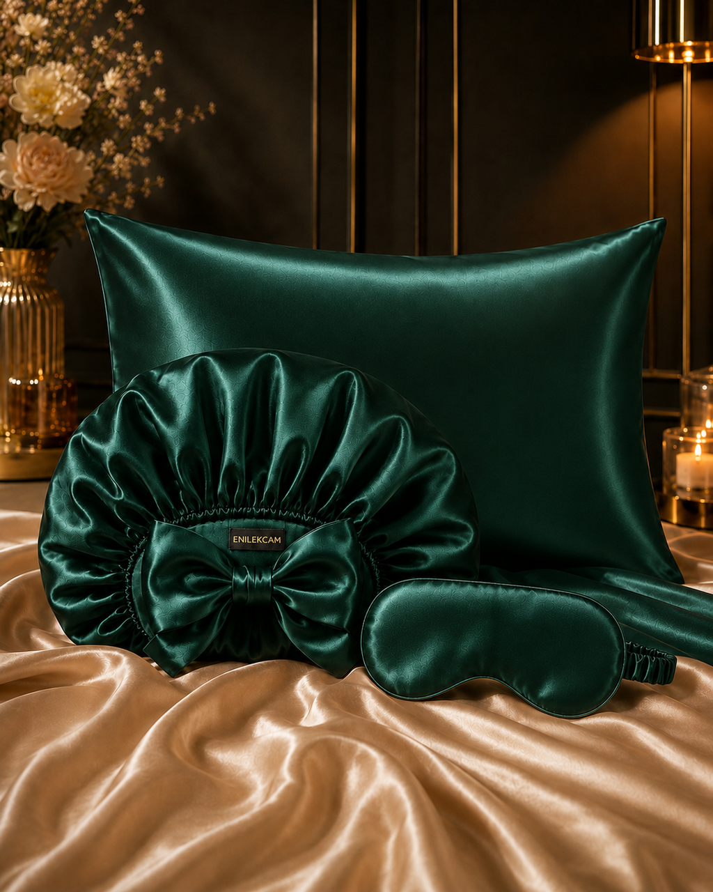 Silk Pillowcases, Bonnet & Eye Masks Set