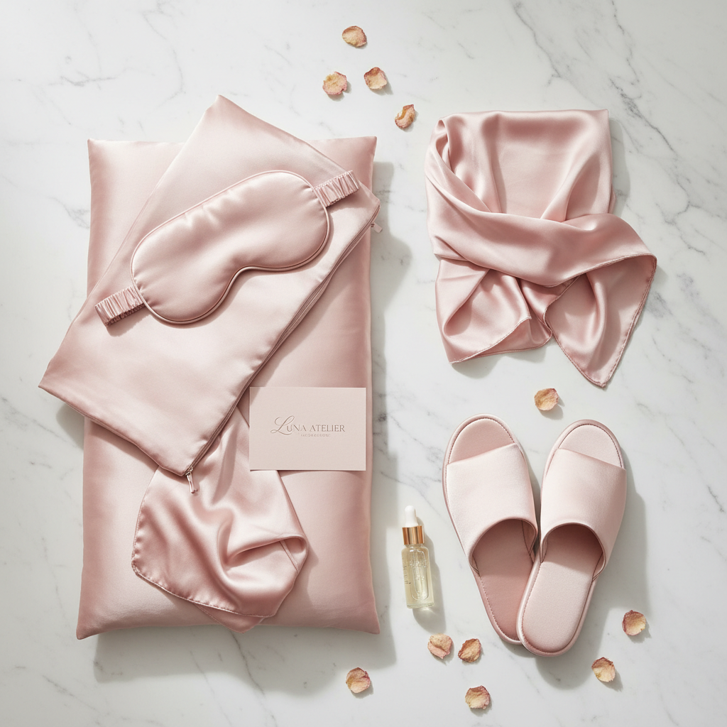 Luxury 4-Piece Silk Sleep Set in Pink